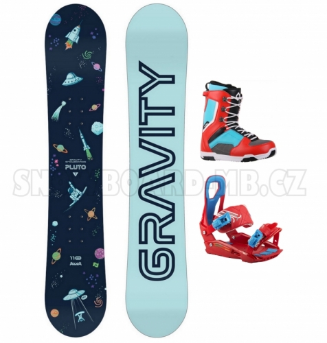 Dětský snowboard komplet Gravity Pluto s barevnými botami a vázáním1